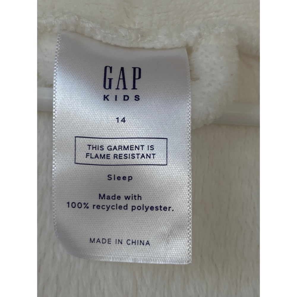 Gap Kids White Fleece Hooded Bathrobe Size 14 Recycled Polyester Tie Waist Robe - Picture 7 of 16